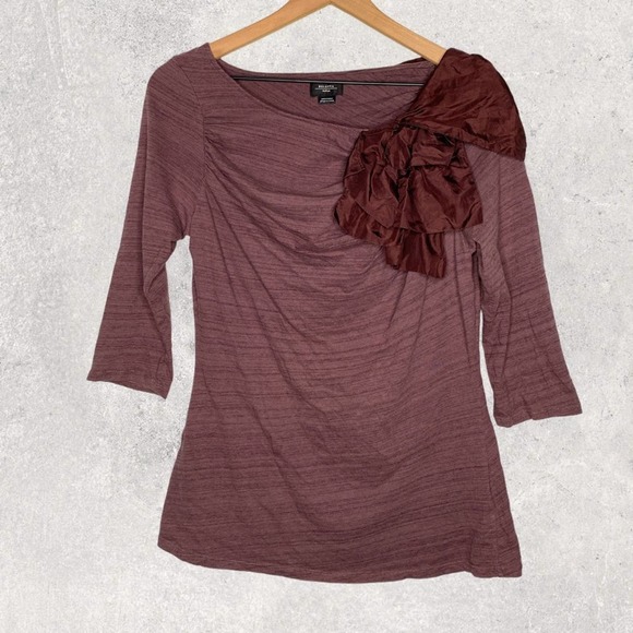 Anthropologie Tops - Anthropologie Burgundy Blouse with Ruffly Bow Detail